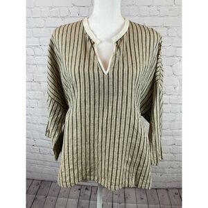 VLAS BLOMME linen striped kimono boho lagenlook tunic blouse size F Japan NWOT